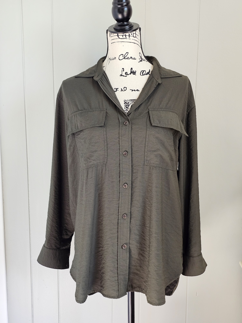 Banana Republic Olive Button-Front Utility Shirt
